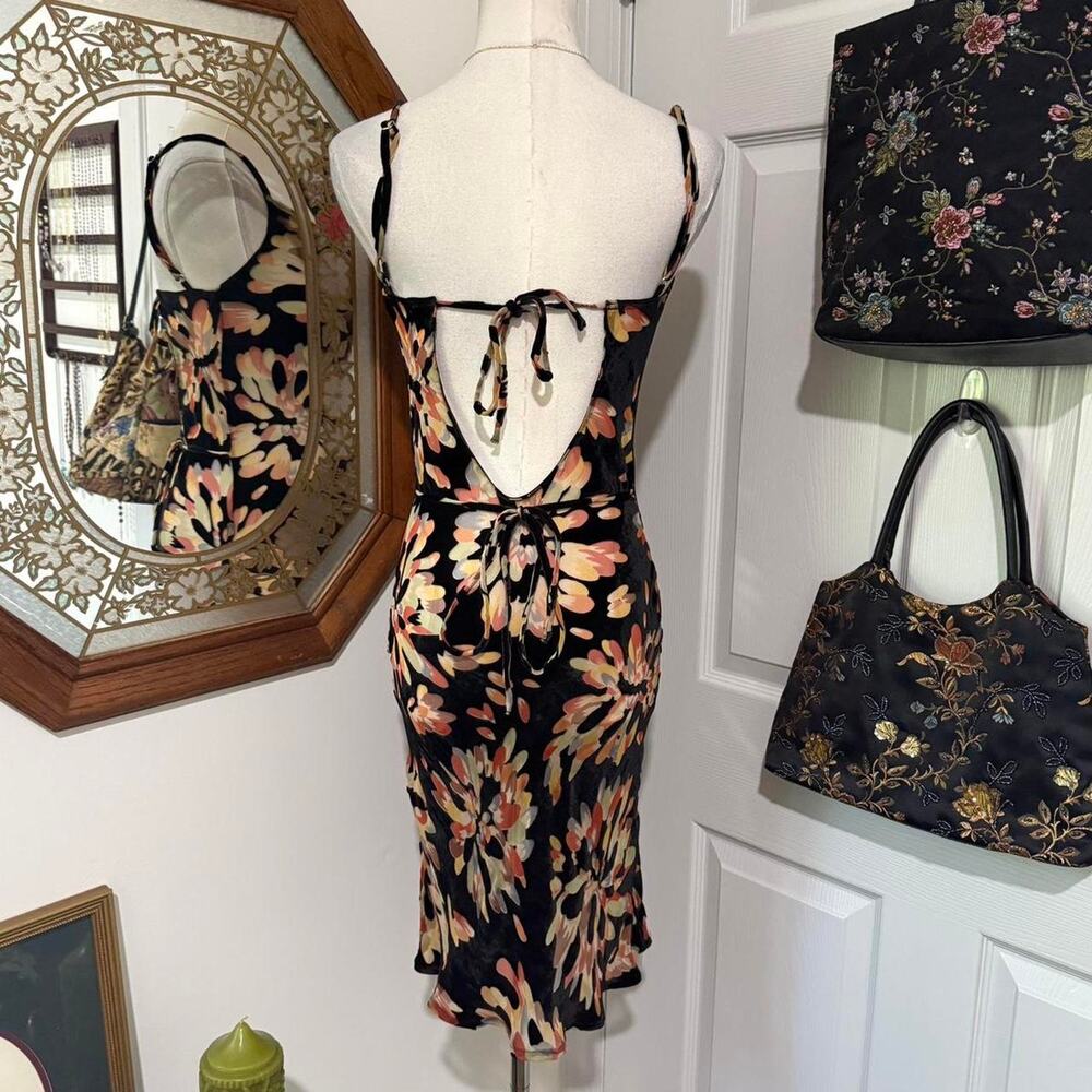 Rat & Boa Soleil Black, Orange Floral Velvet Burnout Silk Cowl Neck Mini Dress S - Picture 4 of 8